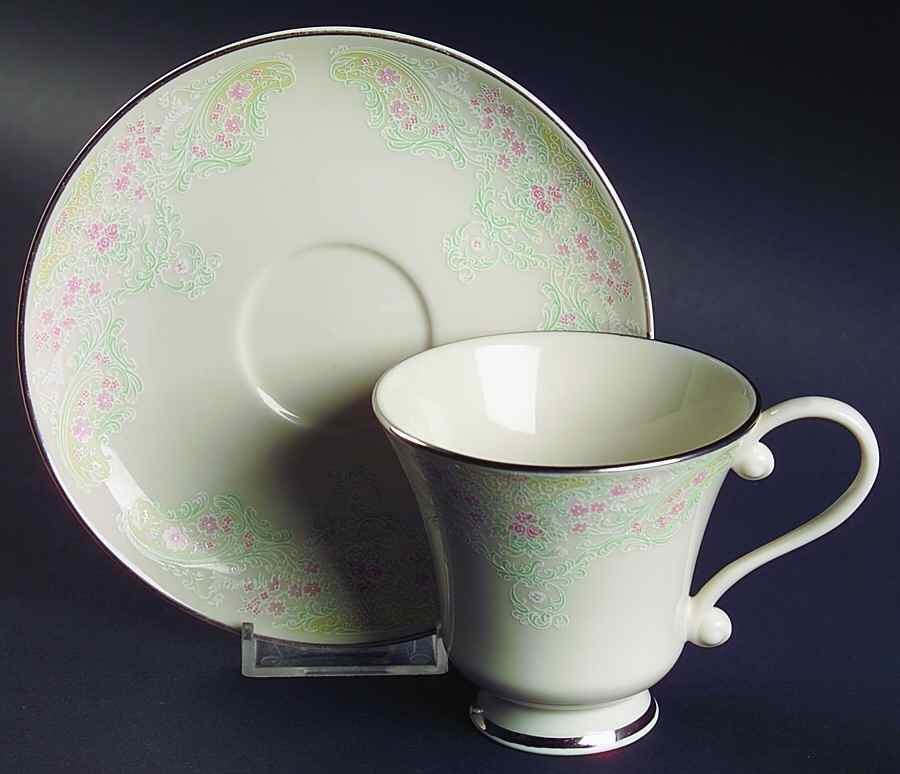 Brocade Footed Cup & Saucer Set by Belcrest-1