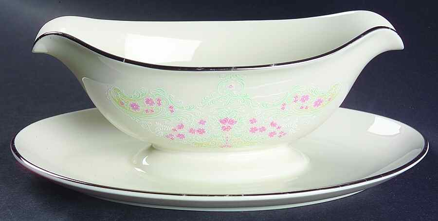 Brocade Gravy Boat with Attached Underplate by Belcrest-1