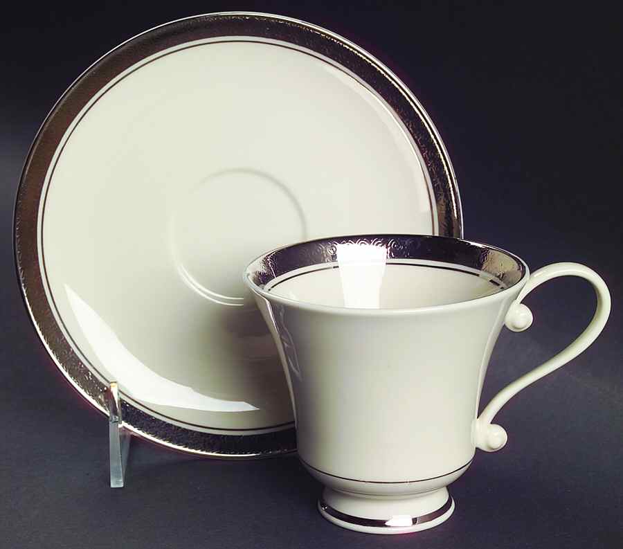 Renee (Platinum) Footed Cup & Saucer Set by Belcrest-1
