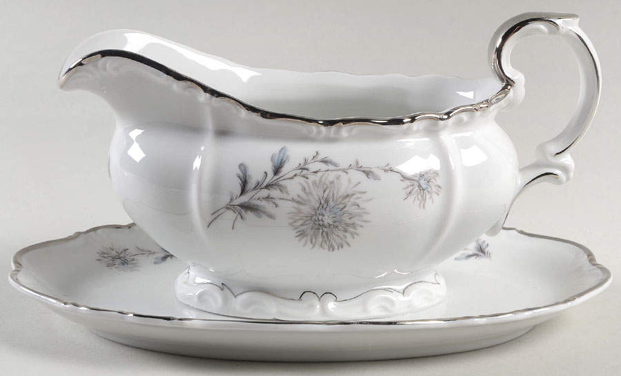 Summertime (1 Large Floral Spray) Gravy Boat with Attached Underplate by Belcrest-1