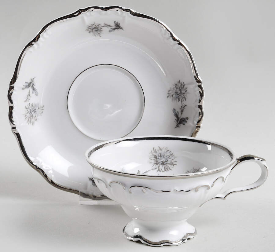 Summertime (1 Large Floral Spray) Footed Cup & Saucer Set by Belcrest-1