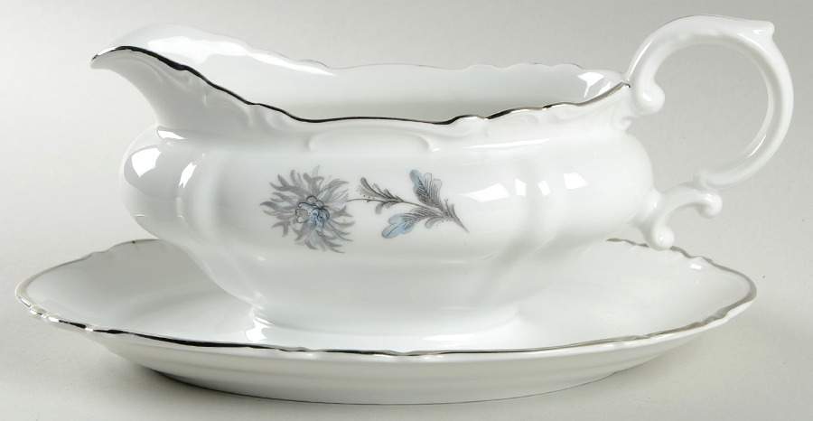 Summertime (1 Large Floral Spray) Gravy Boat with Attached Underplate by Belcrest-1