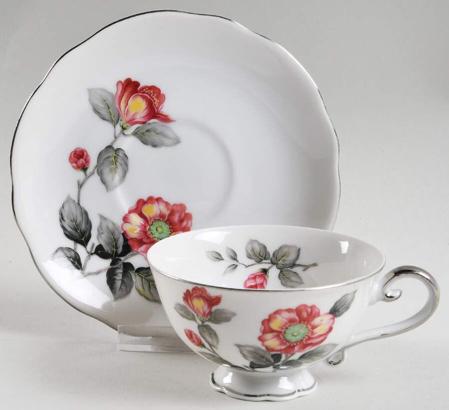 Peony Footed Cup & Saucer Set by Bellaire-1