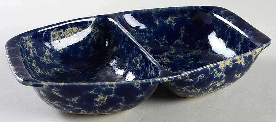 Agate Blue 9" Oval Divided Vegetable Bowl by Bennington Potters-1