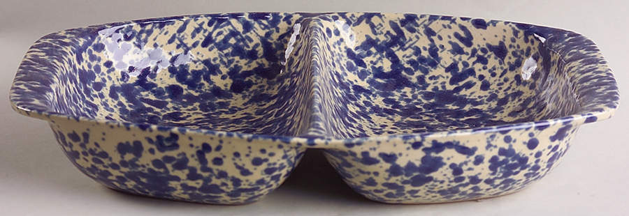 Agate Blue 12" Oval Divided Vegetable Bowl by Bennington Potters-1