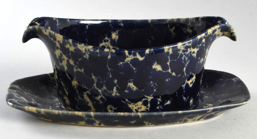 Agate Blue Gravy Boat with Attached Underplate by Bennington Potters-1