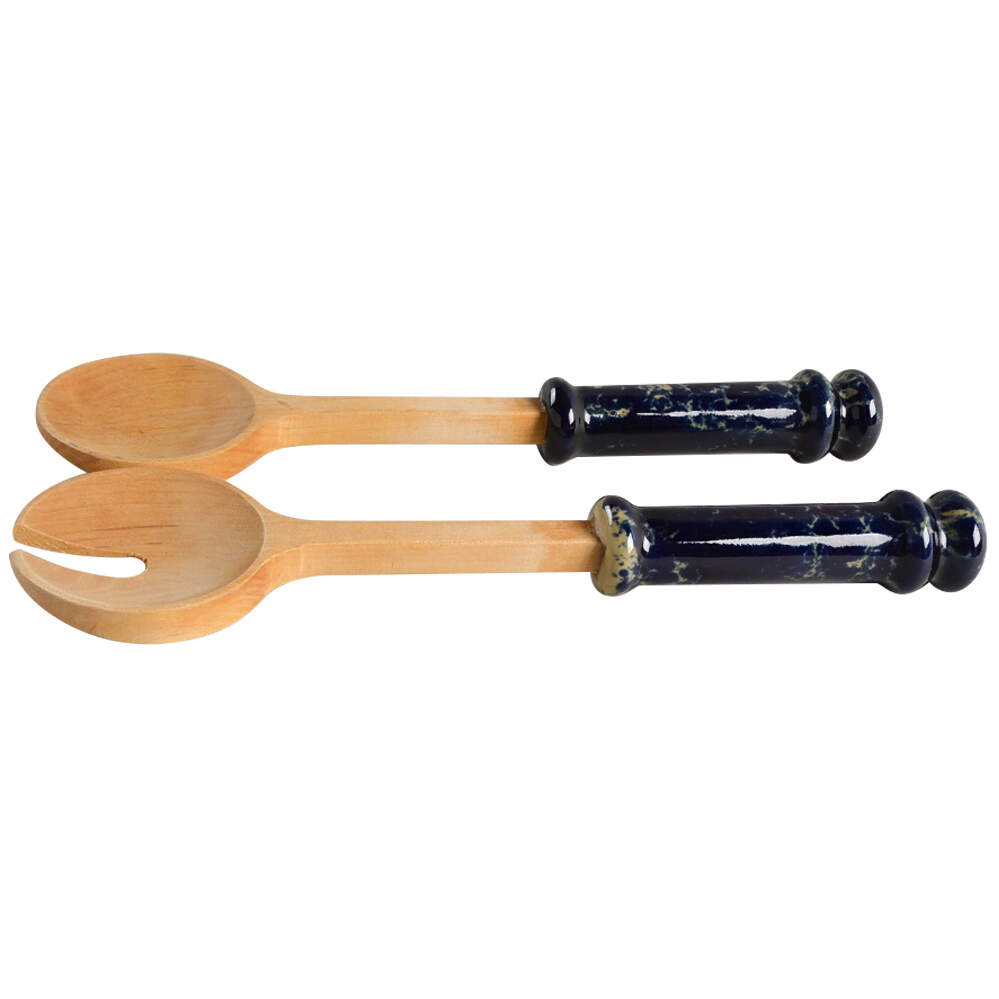 Agate Blue 2-Piece Wood/Ceramic Salad Set by Bennington Potters-1