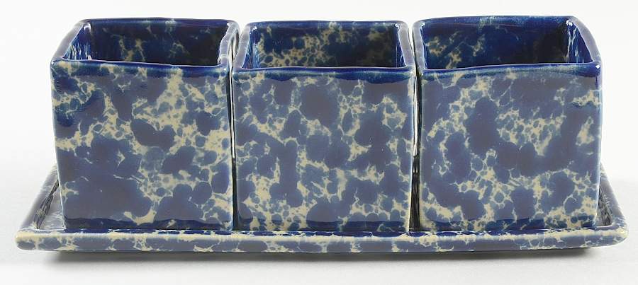 Agate Blue Planter Set-3 Planters & Tray by Bennington Potters-1