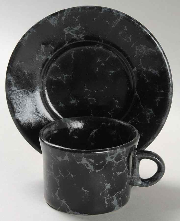 Agate Black Slate Flat Demitasse Cup & Saucer Set by Bennington Potters-1