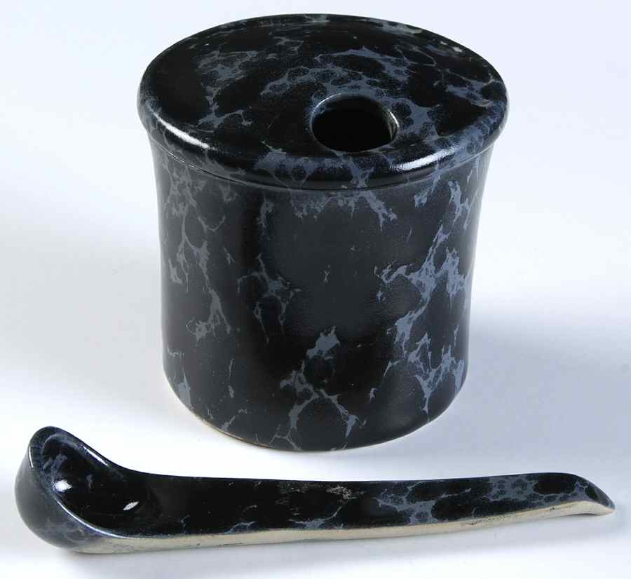 Agate Black Slate Jam/Jelly & Lid W/Spoon by Bennington Potters-1
