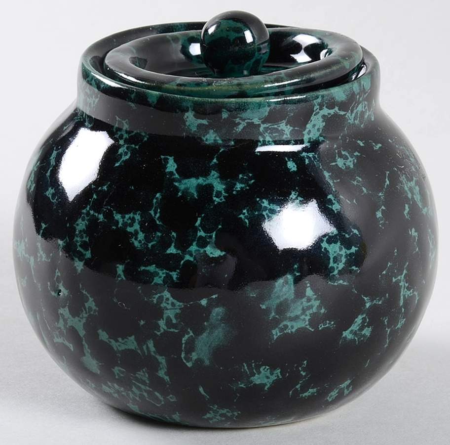 Agate Black and Green Sugar Bowl & Lid by Bennington Potters-1