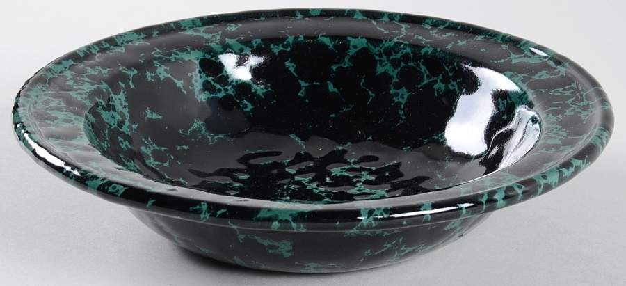 Agate Black and Green Rim Soup Bowl by Bennington Potters-1
