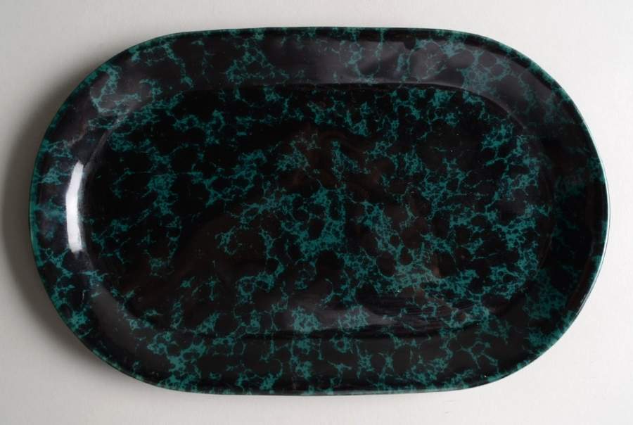Agate Black and Green Oval Breakfast Plate by Bennington Potters-1