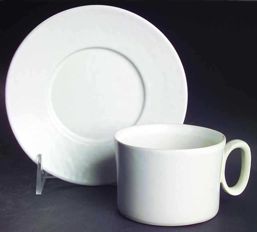 White Flat Cup & Saucer Set by Bennington Potters-1