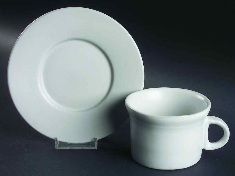 White Flat Cup & Saucer Set by Bennington Potters-1