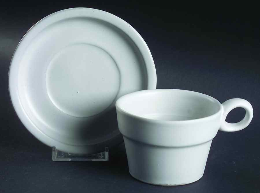 White Flat Cup & Saucer Set by Bennington Potters-1