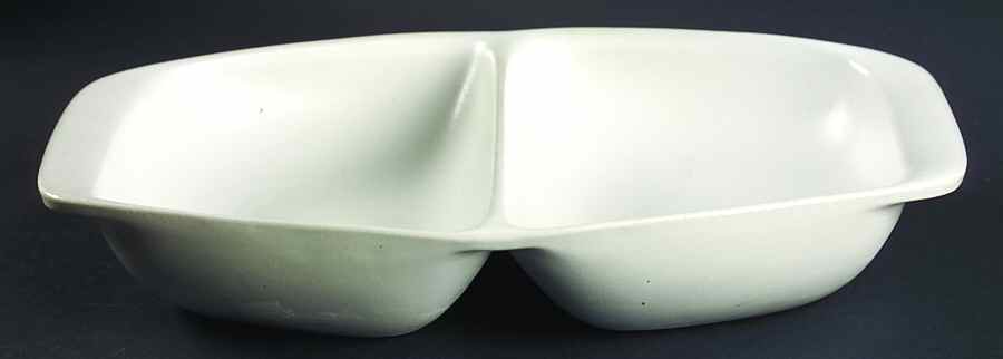 White 9" Oval Divided Vegetable Bowl by Bennington Potters-1