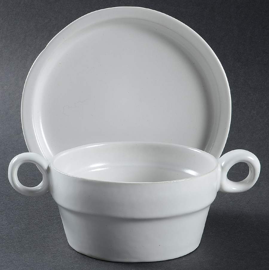 White Flat Cream Soup Bowl & Saucer Set by Bennington Potters-1