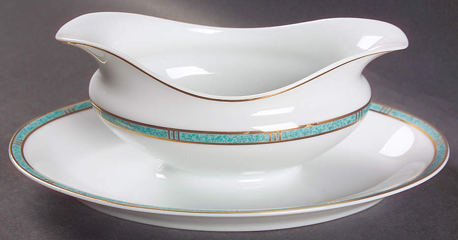 Antinea Vert Gravy Boat with Attached Underplate by Bernardaud-1