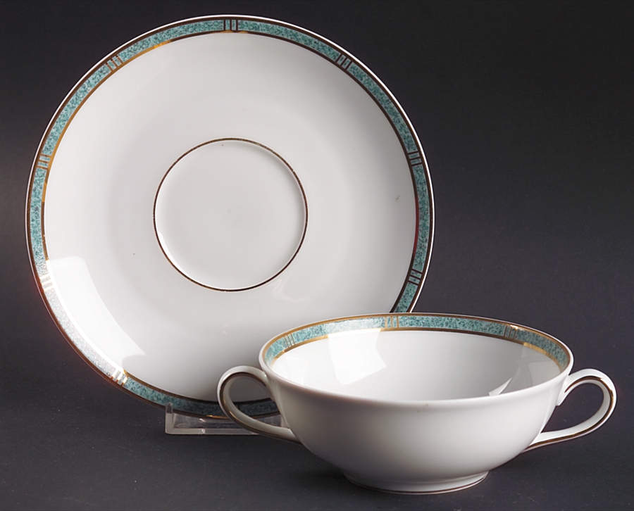 Antinea Vert Flat Cream Soup Bowl & Saucer Set by Bernardaud-1