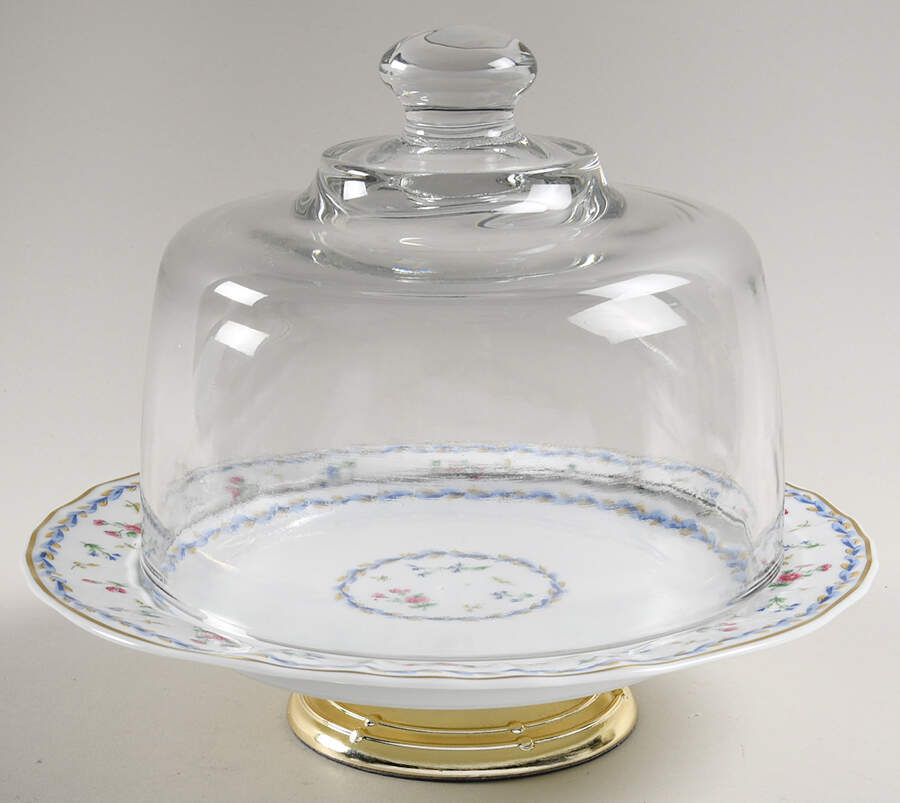 Artois Bleu 6 1/2"-7 1/2" Footed Cheese Plate w/ Glass Dome HC by Bernardaud-1