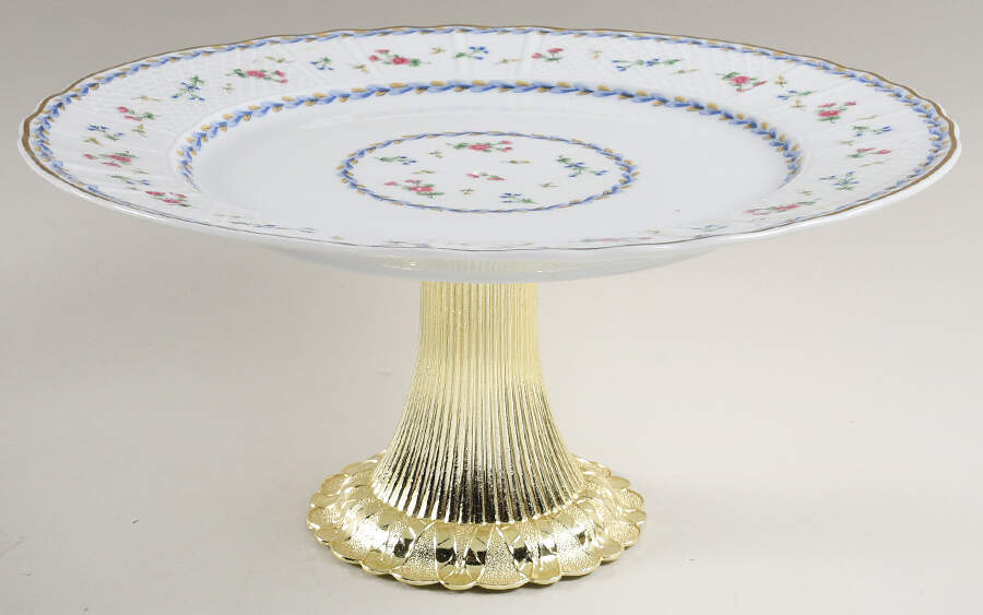 Artois Bleu Cake Stand with 4"-5" Metal Pedestal  Hc by Bernardaud-1
