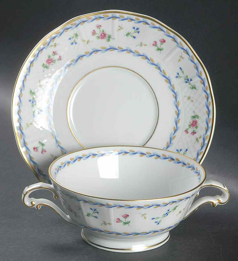 Artois Bleu Footed Cream Soup Bowl & Saucer Set by Bernardaud-1