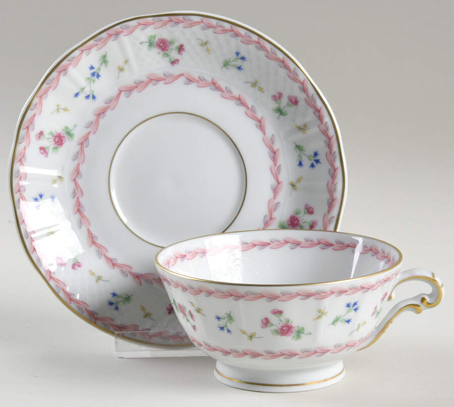 Artois Rose Footed Cup & Saucer Set by Bernardaud-1