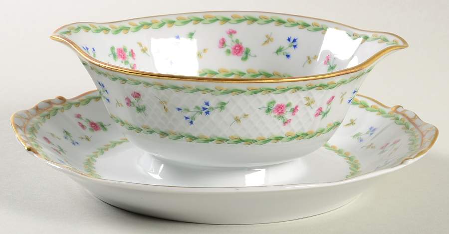 Artois Vert (Versailles Shape) Gravy Boat with Attached Underplate by Bernardaud-1