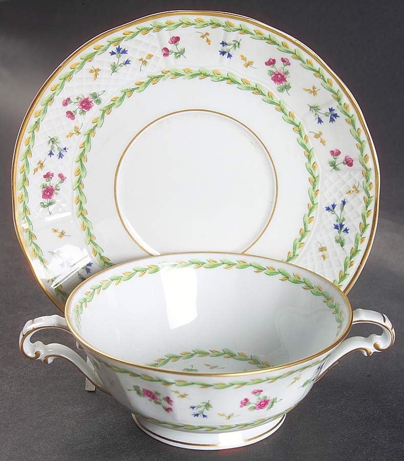 Artois Vert (Versailles Shape) Footed Cream Soup Bowl & Saucer Set by Bernardaud-1