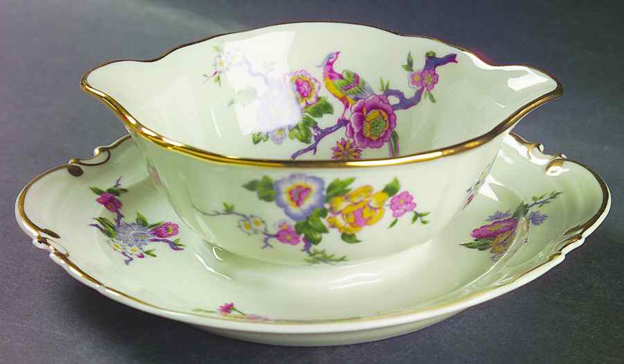 Bengali (Cream, Regence) Gravy Boat with Attached Underplate by Bernardaud-1