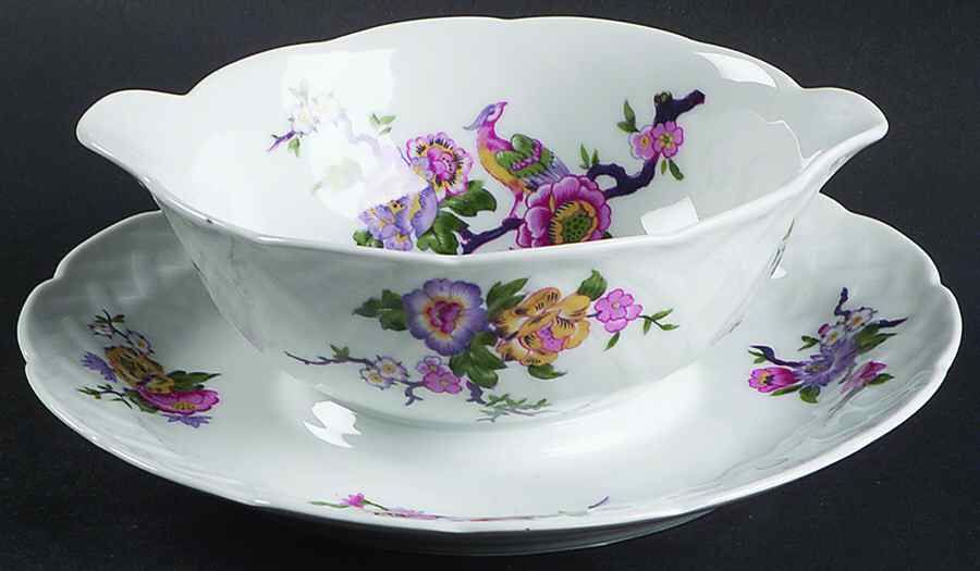 Bengali (White, Vannerie) Gravy Boat with Attached Underplate by Bernardaud-1