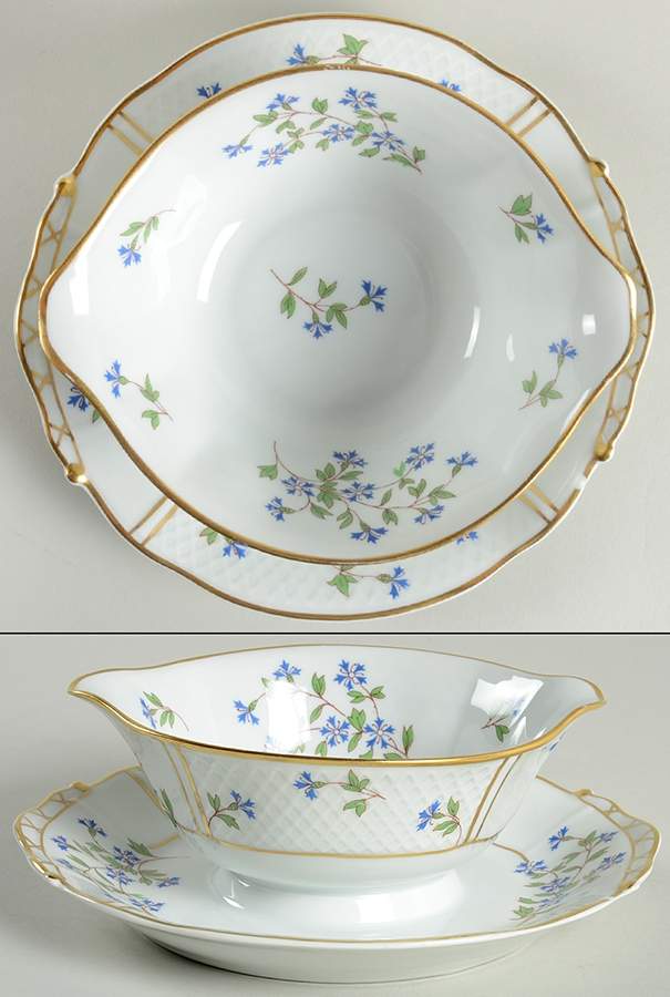 Bleuets Gravy Boat with Attached Underplate by Bernardaud-1