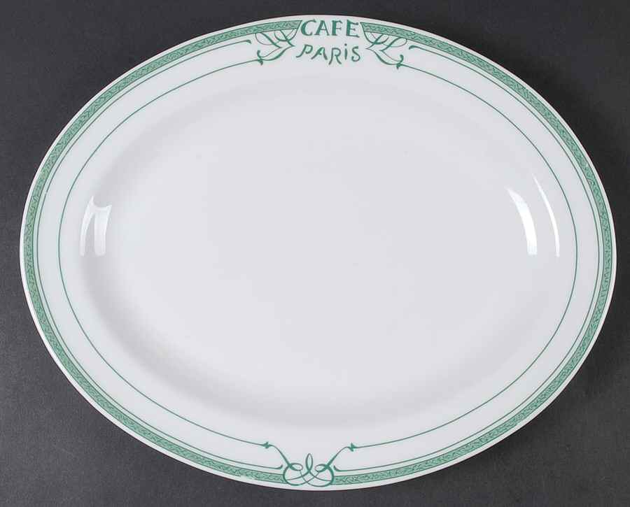 Cafe Paris Green 13" Oval Serving Platter by Bernardaud-1