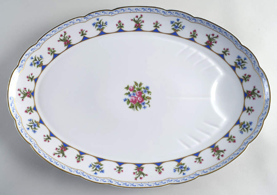 Chateaubriand Blue 17" Oval Platter with Well by Bernardaud-1