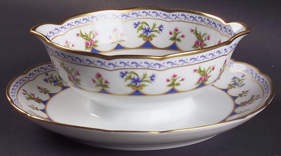 Chateaubriand Blue Round Gravy Boat/Attached Underplate by Bernardaud-1