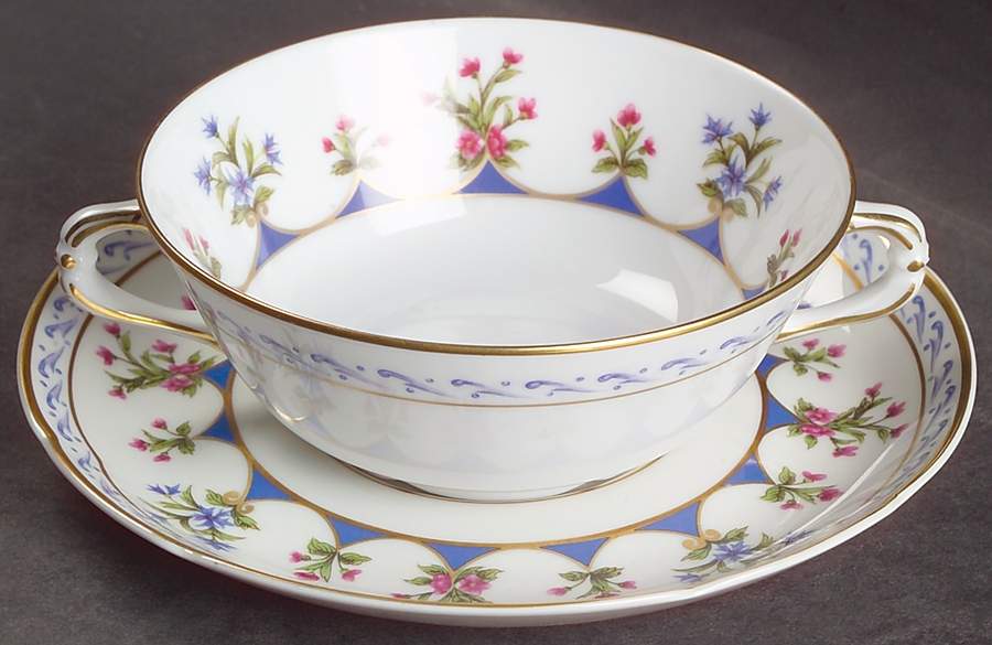 Chateaubriand Blue Footed Cream Soup Bowl & Saucer Set by Bernardaud-1