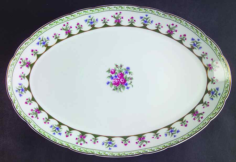Chateaubriand Green 15" Oval Serving Platter by Bernardaud-1