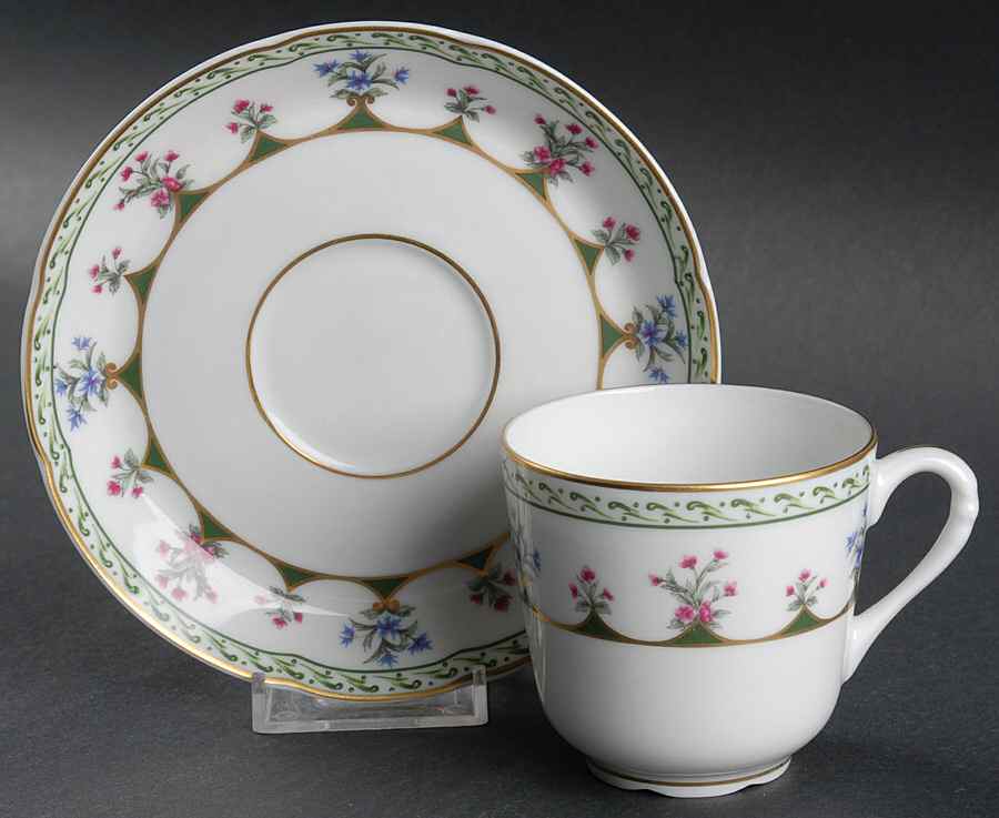 Chateaubriand Green Flat Cup & Saucer Set by Bernardaud-1