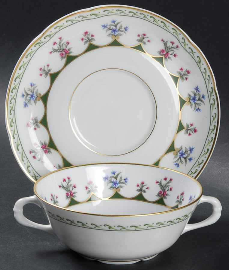 Chateaubriand Green Flat Cream Soup Bowl & Saucer Set by Bernardaud-1
