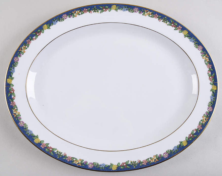 Fiorini Bleu (No Gold Outlined Flowers) 15" Oval Serving Platter by Bernardaud-1