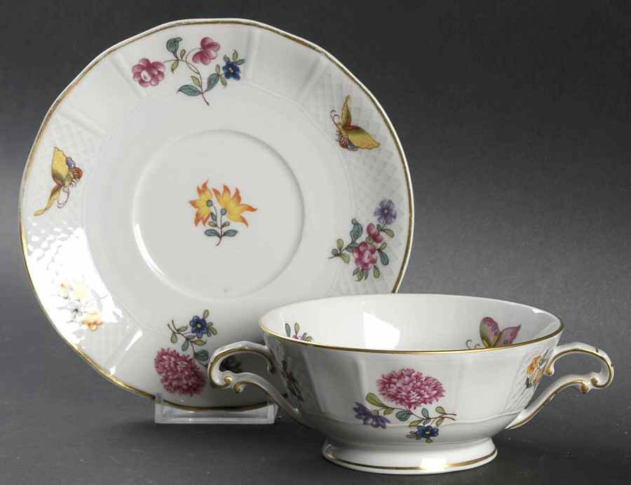 Fleurs Des Indes Footed Cream Soup Bowl & Saucer Set by Bernardaud-1