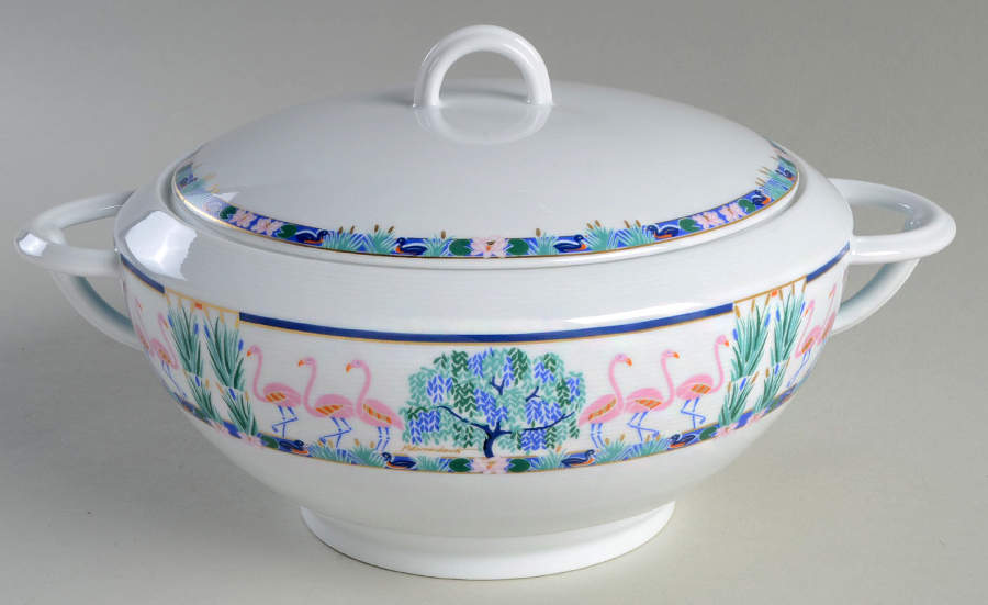 Flamants Roses Round Covered Vegetable by Bernardaud-1