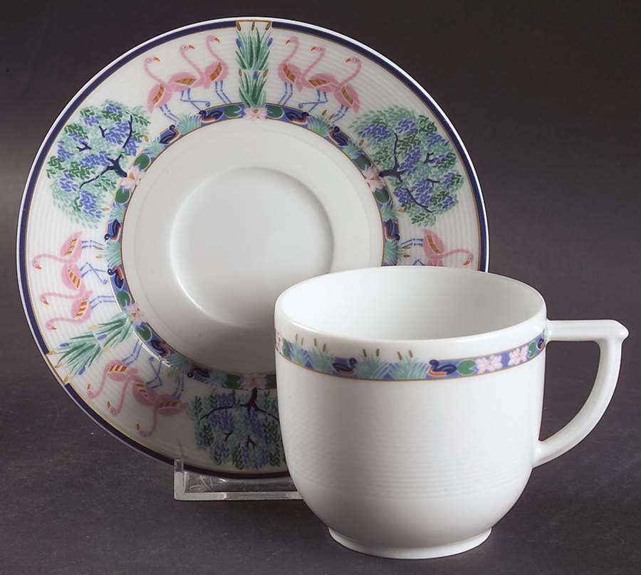 Flamants Roses Flat Cup & Saucer Set by Bernardaud-1