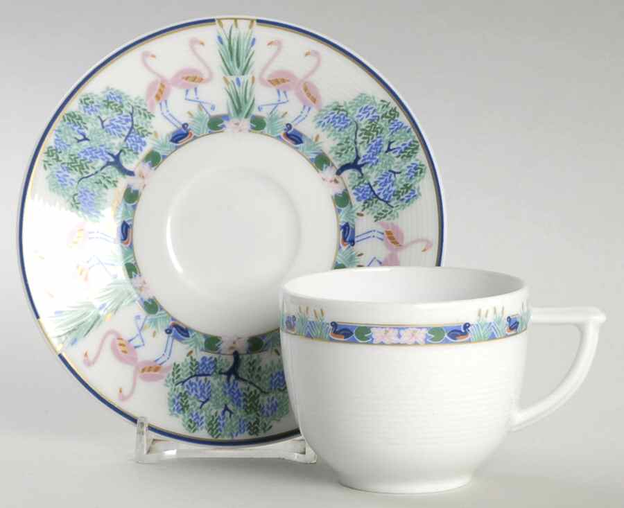 Flamants Roses Flat Demitasse Cup & Saucer Set by Bernardaud-1