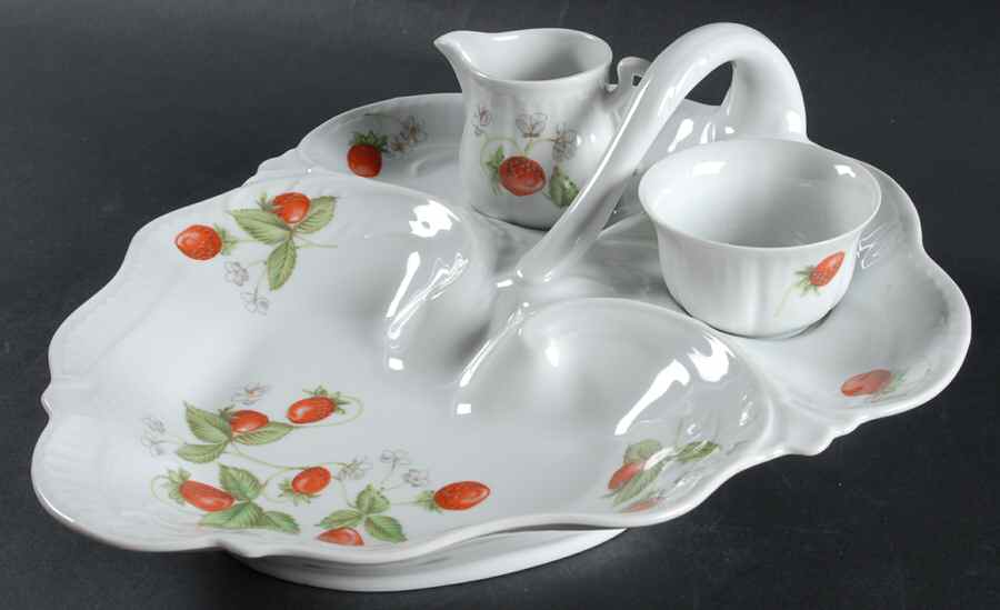 Frasiere Strawberry Basket W/Creamer & Open Sugar by Bernardaud-1