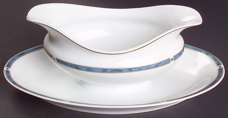 Gemme Bleu Gravy Boat with Attached Underplate by Bernardaud-1