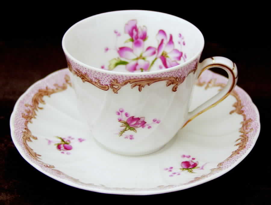 Henriette Rose Flat Demitasse Cup & Saucer Set by Bernardaud-1