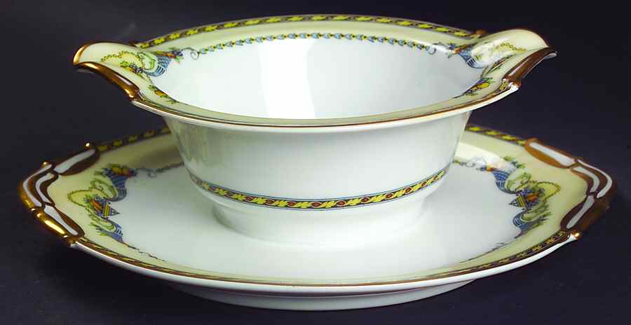 Horn of Plenty Gravy Boat with Attached Underplate by Bernardaud-1