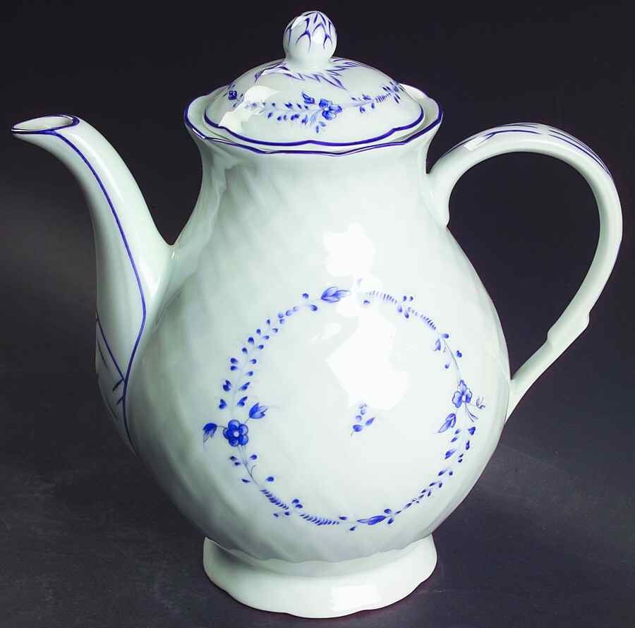 Hortense Blue (Blue Trim) Coffee Pot & Lid by Bernardaud-1